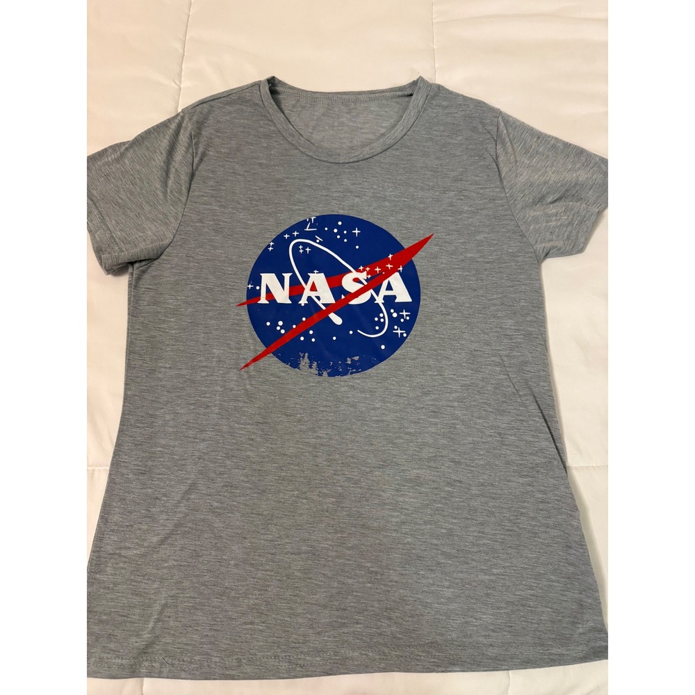 NASA Graphic T-Shirt Womens Large Gray Heather Short Sleeve Space Logo Tee